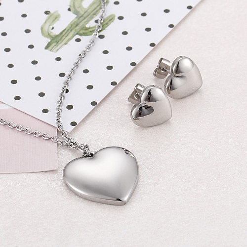 Herzförmige Halskette Paar Ohrringe Mode Titan Stahl Schlüsselbein Halskette Ohrring Set