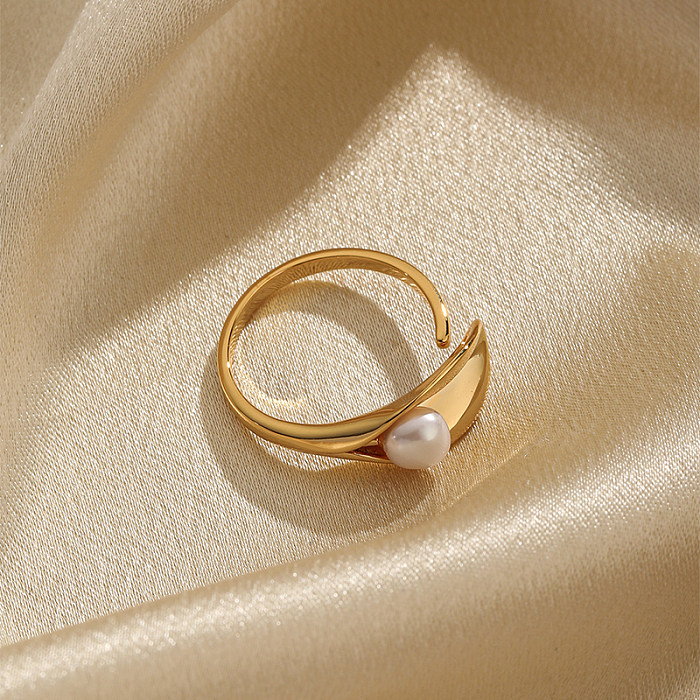 Retro Simple Style Commute C Shape Copper Inlay Artificial Pearls 18K Gold Plated Open Rings