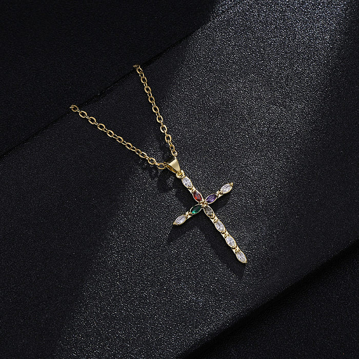 Mode-Kreuz-Kupfer-Zirkon-Anhänger-Halskette