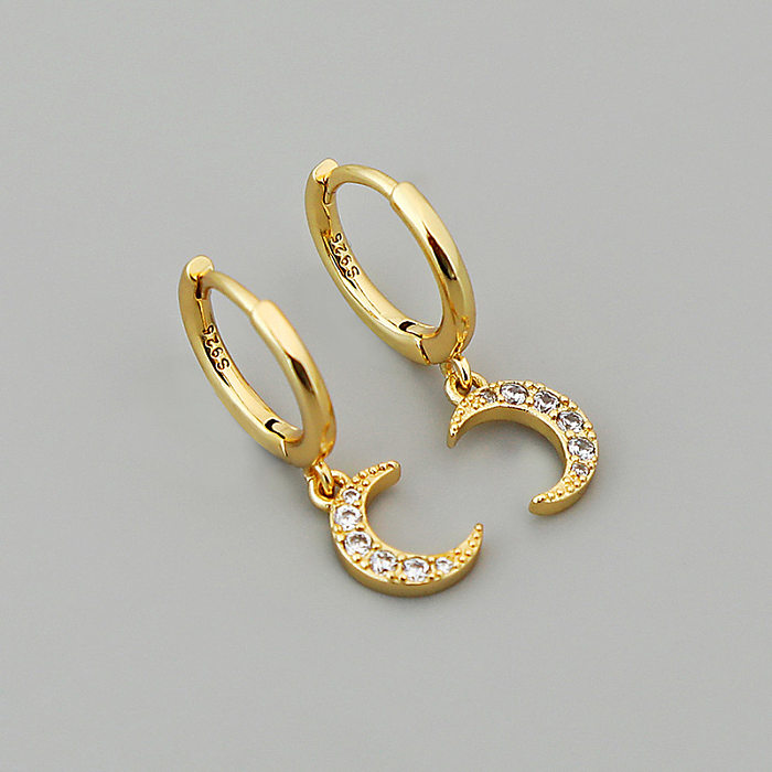 Pendientes de cobre con temperamento en forma de C y luna de diamantes, nueva moda