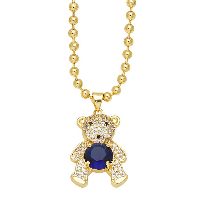 Collier avec pendentif en cuivre plaqué or 18 carats et Zircon, Style Simple et mignon, petit ours, en vrac