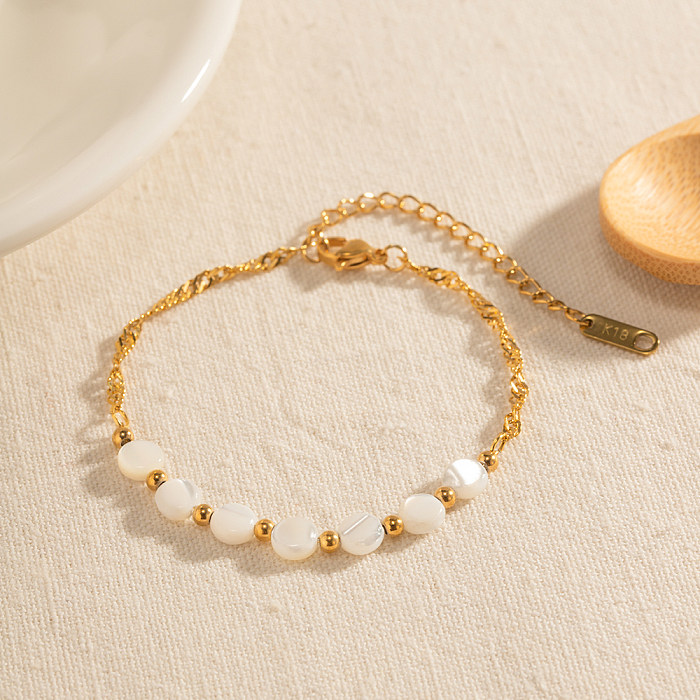 INS Style Simple Style Round Stainless Steel Beaded Pearl Plating 18K Gold Plated Bracelets Necklace