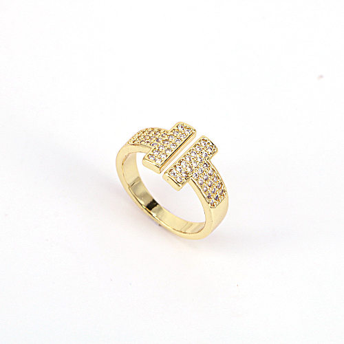 New Retro Style Geomeric Copper Inlaid Zircon Open Adjustable Ring