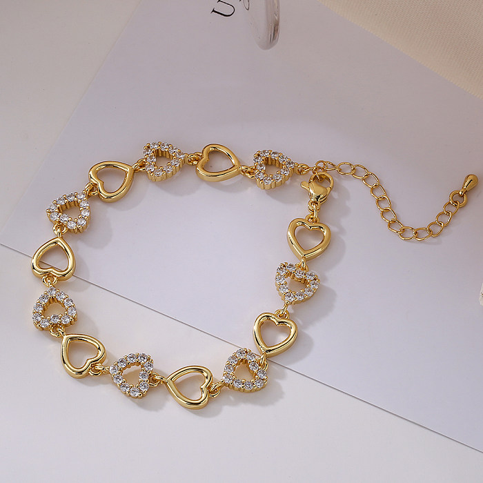 Sweet Simple Style Commute Star Heart Shape Butterfly Copper Plating Inlay Zircon 18K Gold Plated Bracelets