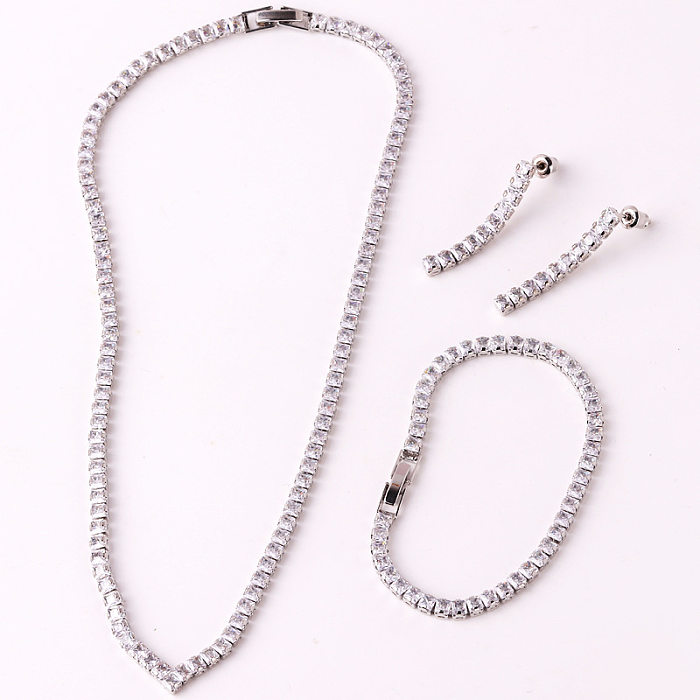 Bracelets et boucles d'oreilles en Zircon pour femmes, Style Simple, carré, incrustation de cuivre, collier