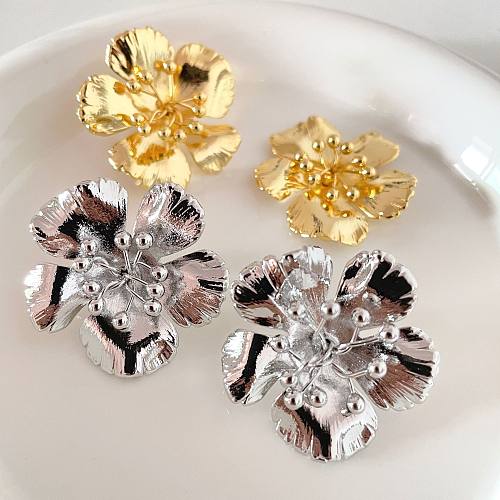 1 Pair Lady Flower Plating Copper Ear Studs