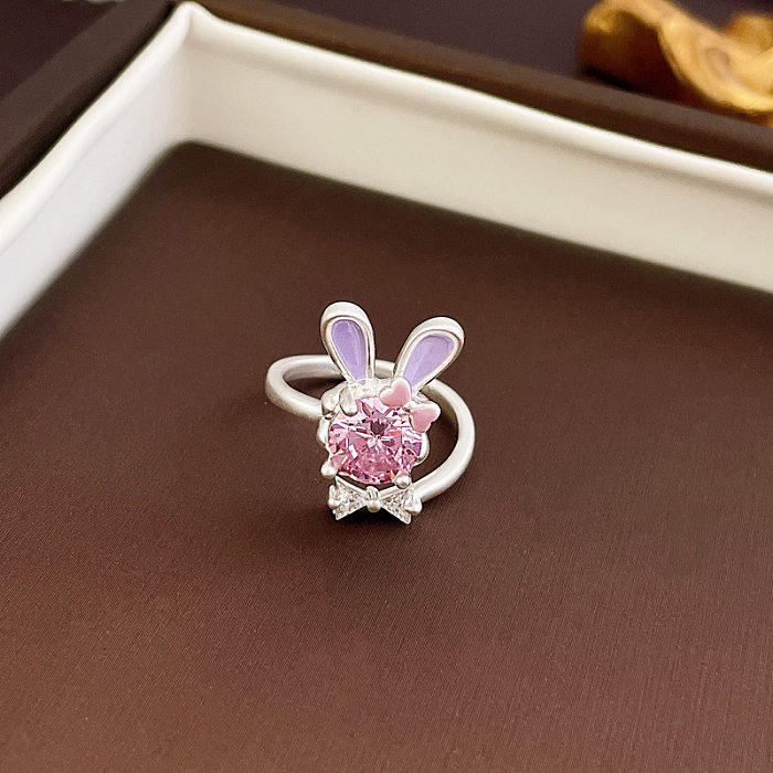 Sweet Rabbit Dog Heart Shape Copper Inlay Zircon Rings