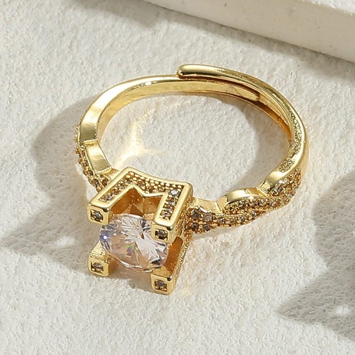 Anéis banhados a ouro luxuosos elegantes do zircão 14K do chapeamento de cobre da cor sólida