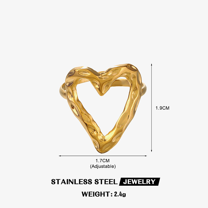 Anéis abertos banhados a ouro 18K de aço inoxidável com forma retro de coração