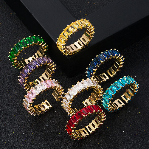 خاتم قوس قزح هندسي مرصع بالنحاس ذو سبعة ألوان من الزركون