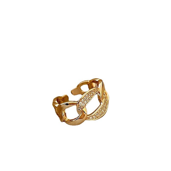 Hip-hop Fashion Copper Inlaid Geometric Zircon Hollow Opening Adjustable Ring