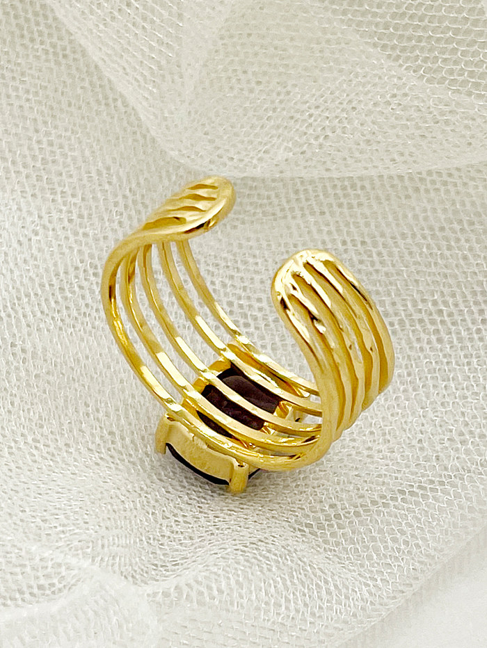Eleganter, schlichter, quadratischer, vergoldeter Zirkon-Ring aus Edelstahl in großen Mengen