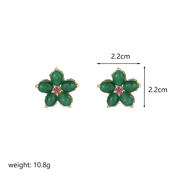 1 Pair Retro Flower Plating Inlay Copper Zircon 18K Gold Plated Ear Studs