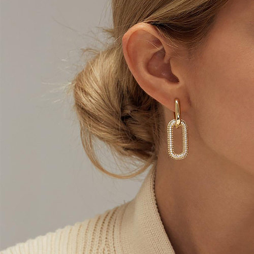 Boucles d'oreilles en Zircon plaqué cuivre géométrique, 1 paire, à la mode