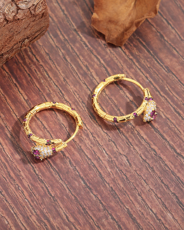 1 Pair Elegant Glam Snake Plating Inlay Copper Zircon 18K Gold Plated Earrings