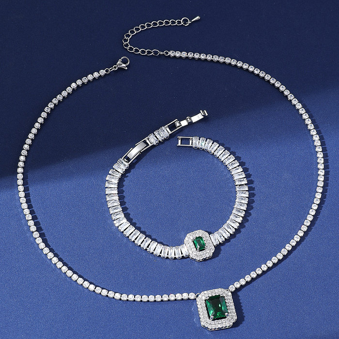 Lady Square Copper Inlay Zircon Bracelets Necklace