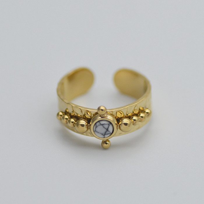 Fashion Geometric Titanium Steel Plating Natural Stone Shell Open Ring