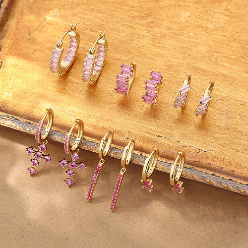 1 Pair Sweet Cross Rectangle Copper Inlay Zircon Earrings