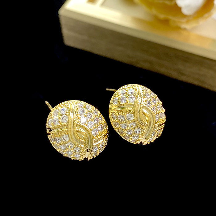 1 Pair Lady Oval Inlay Copper Zircon Ear Studs