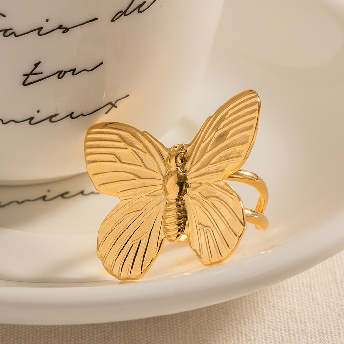 IG Style Butterfly Stainless Steel 18K Gold Plated Open Ring In Bulk