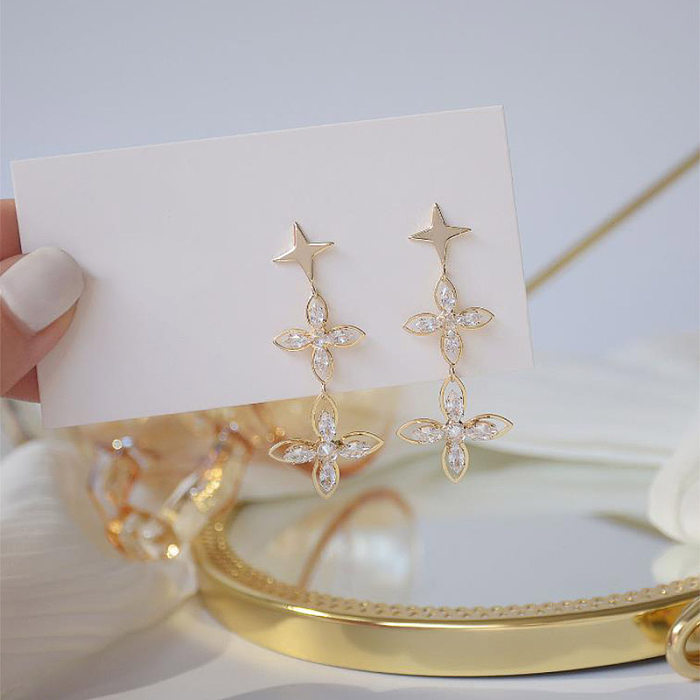 1 Pair French Style Simple Style Star Plating Inlay Copper Zircon Drop Earrings