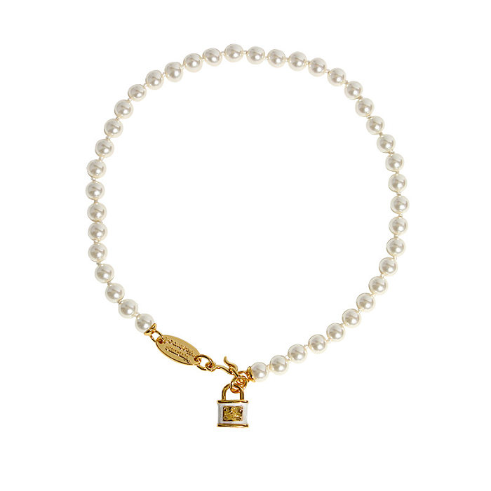 Fashion Lock Künstliche Perle Verkupferung Anhänger Halskette 1 Stück