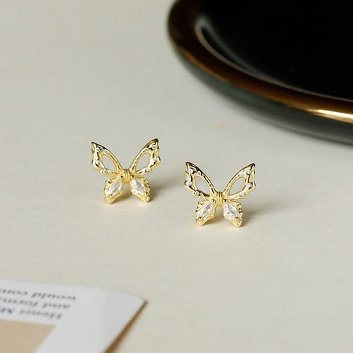 1 Pair Simple Style Butterfly Inlay Copper Zircon Ear Studs