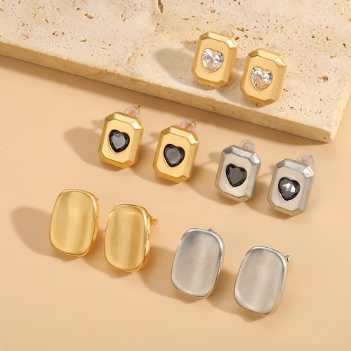 1 Pair Lady Classic Style Geometric Heart Shape Plating Inlay Copper Zircon 14K Gold Plated Ear Studs