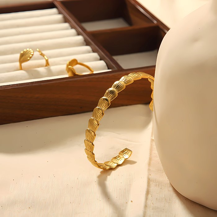 Commute Starfish Shell Polimento de aço inoxidável banhado a ouro 18K pulseiras de anéis