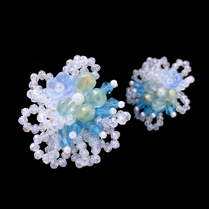 1 Pair Lady Flower Artificial Crystal Copper Ear Studs