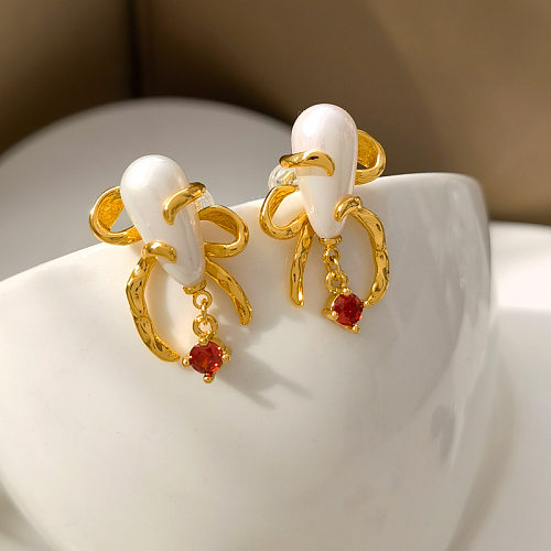 1 paire de boucles d'oreilles en perles artificielles plaquées cuivre géométrique pour femmes
