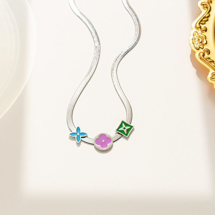 Sweet Flower Titanium Steel Enamel Bracelets Necklace