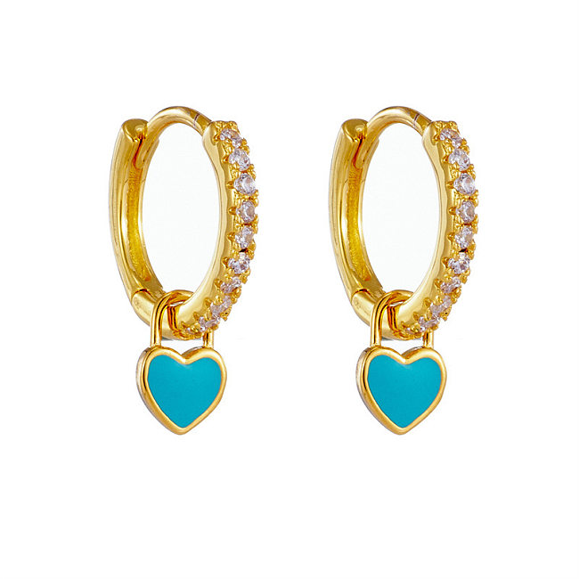Fashion Heart-shaped Earrings Ear Buckle Drop Oil Copper Earrings