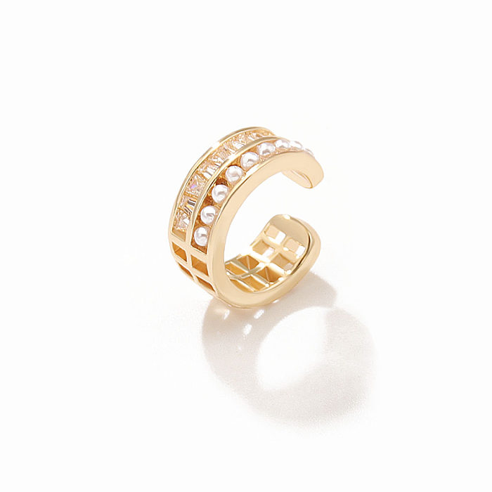 1 Stück koreanischer Stil C-Form Kupferbeschichtung Inlay künstliche Perlen Zirkon Ohrclips