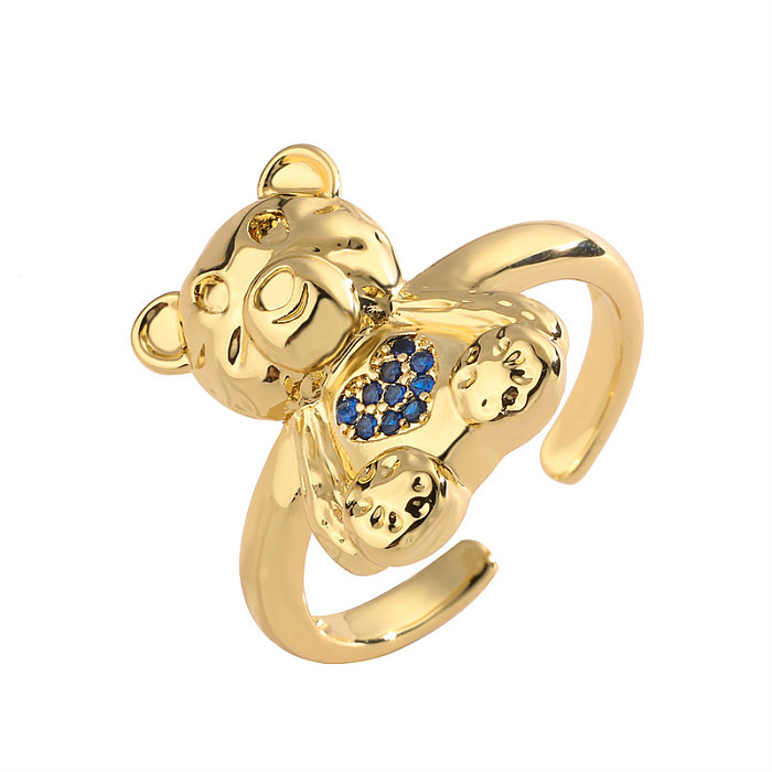 Luxurious Bear Copper Plating Inlay Zircon Gold Plated Open Rings
