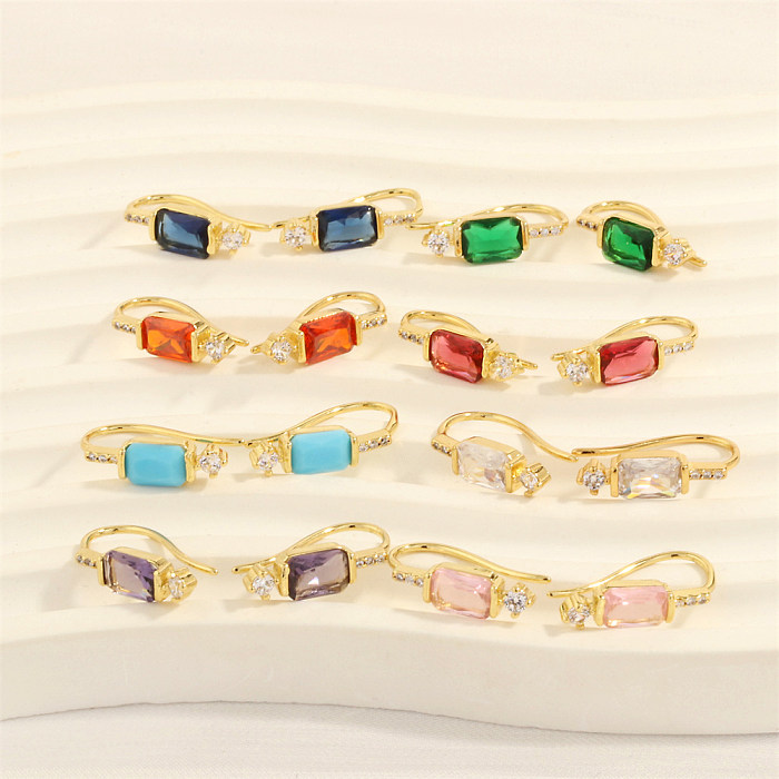 1 Pair Sweet Simple Style Square Plating Inlay Copper Zircon 18K Gold Plated Ear Hook