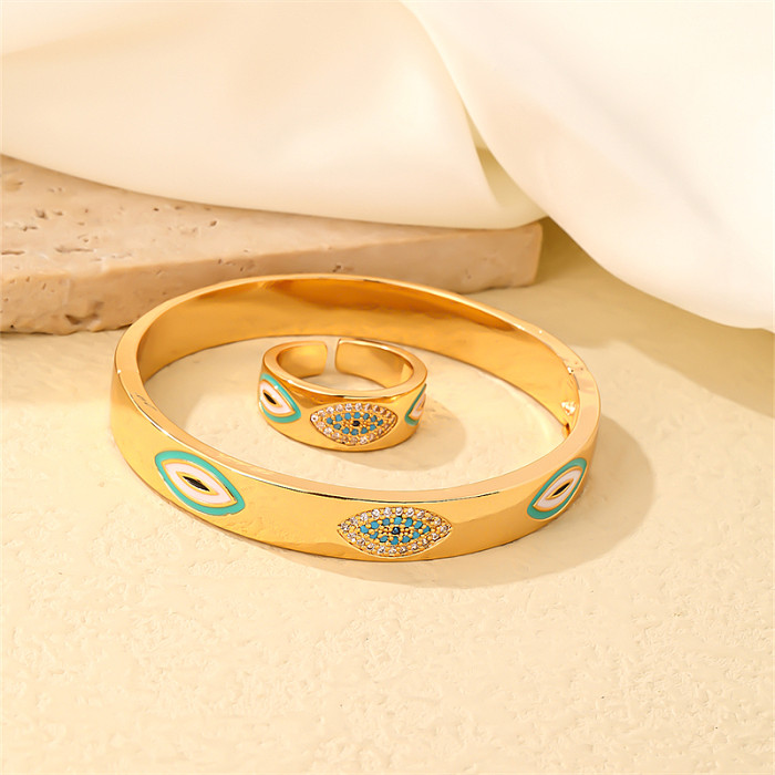 Lässige elegante runde Teufelsauge-Kupfer-Emaille-Überzug-Inlay-Zirkon-vergoldete Ringe-Armbänder