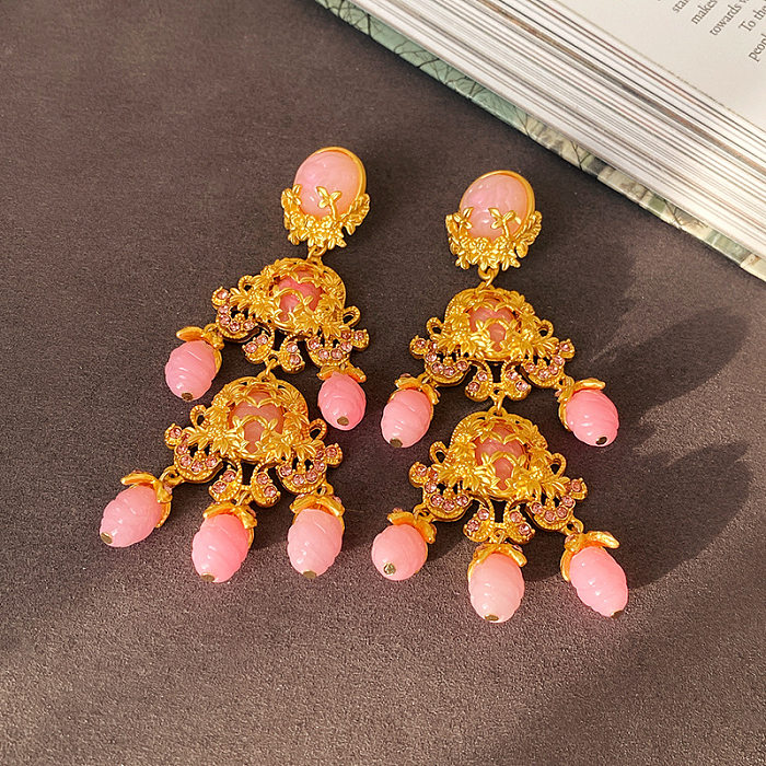Collar de pendientes de diamantes de imitación acrílicos con incrustaciones de cobre y flores de estilo vintage