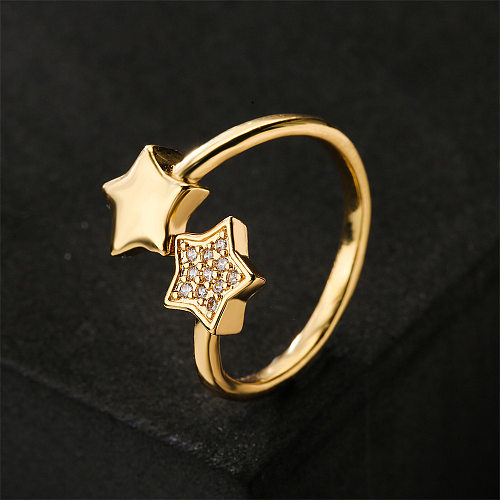 Nouveau Bijoux en cuivre Micro-incrusté Zircon plaqué or 18K étoile à cinq branches anneau ouvert