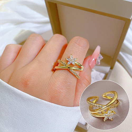 Glam Star Bague Ouverte en Laiton avec Incrustation de Zircon 1 Pièce