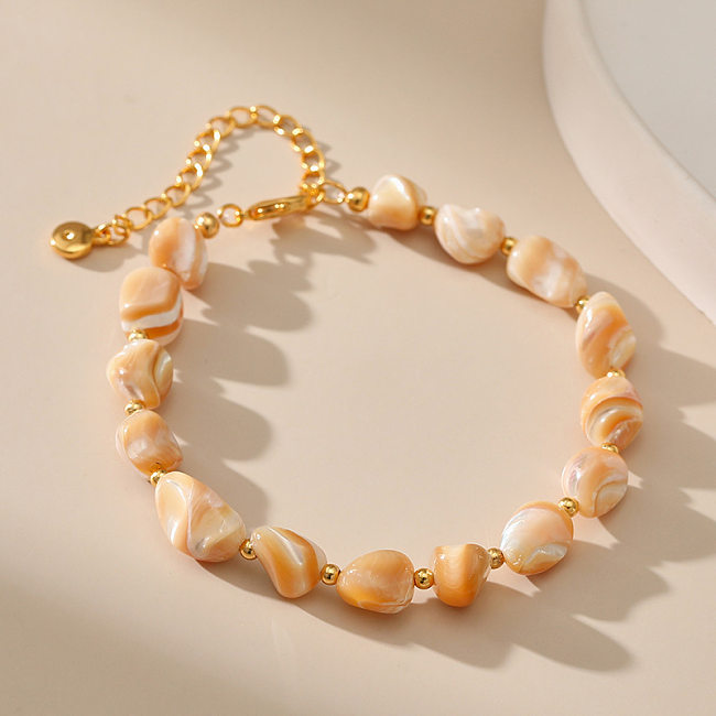 Casual Simple Style Irregular Shell Pearls Copper Beaded Plating 18K Gold Plated Bracelets