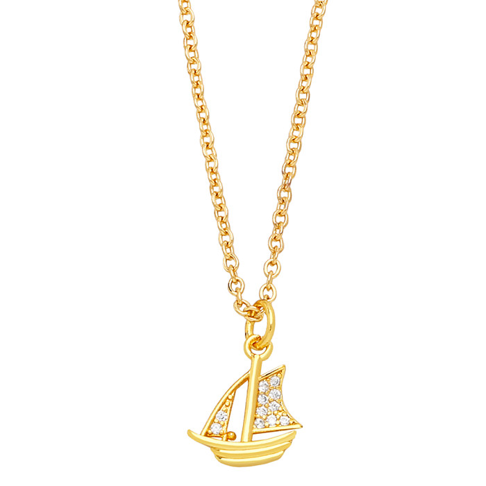 Estilo simples chinelos navio guarda-chuva cobre banhado a ouro zircão pingente colar 1 peça