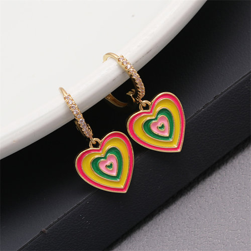 1 Pair Elegant Streetwear Heart Shape Enamel Plating Inlay Copper Zircon Gold Plated Drop Earrings