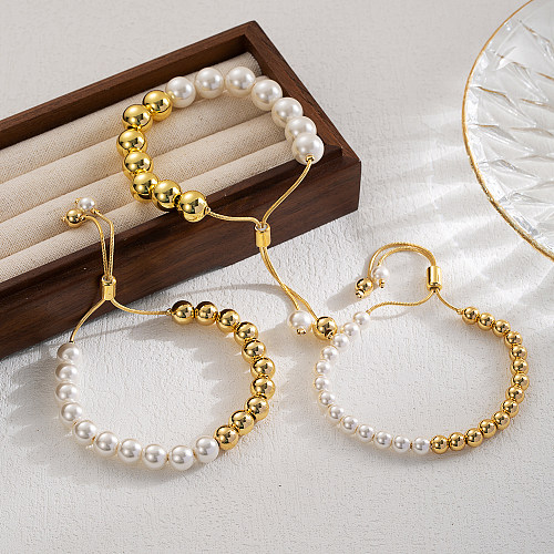 Bracelets plaqués or 18 carats avec perles d'imitation rondes de style classique de style IG
