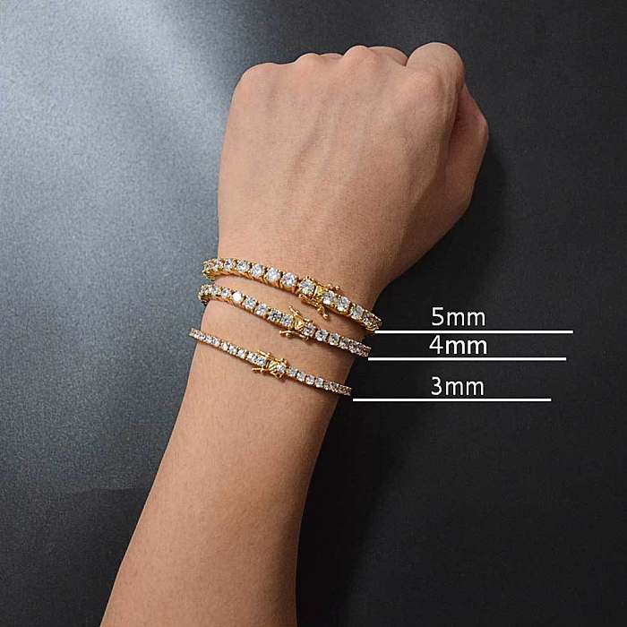 Hip-Hop Solid Color Copper Plating Inlay Zircon Gold Plated Bracelets