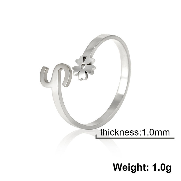 Casual Simple Style Letter Flower Stainless Steel Open Ring In Bulk