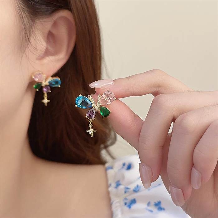 1 Pair Sweet Butterfly Plating Inlay Copper Zircon Ear Studs