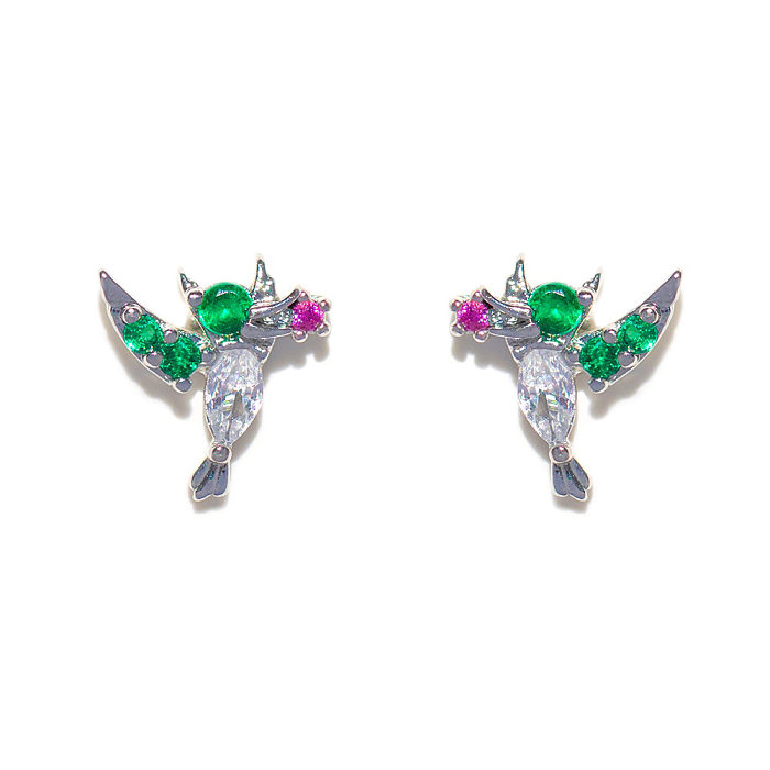 1 Set 1 Pair Simple Style Cartoon Character Inlay Brass Zircon Ear Studs