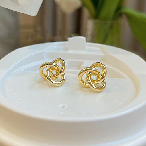 1 paire de clous d'oreilles en cuivre plaqué géométrique, Style Simple pour femmes