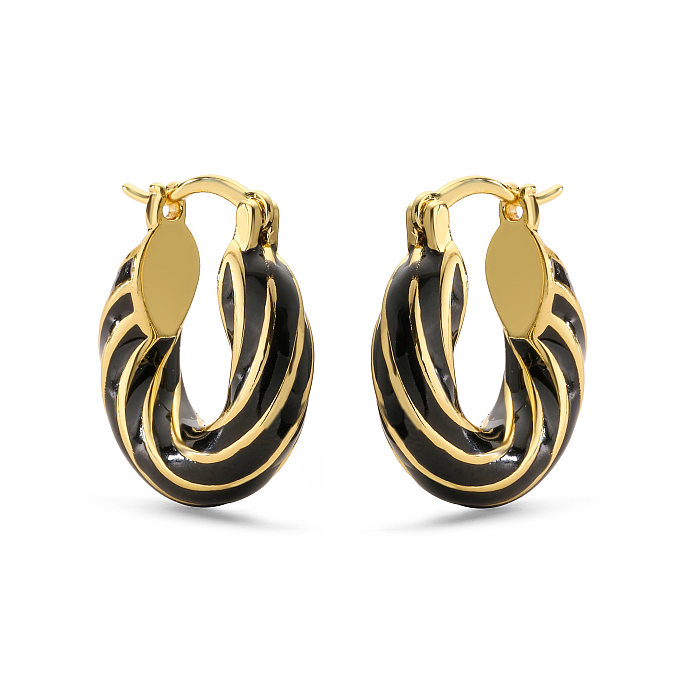 1 Pair IG Style Elegant Sweet C Shape Enamel Plating Copper 18K Gold Plated Earrings
